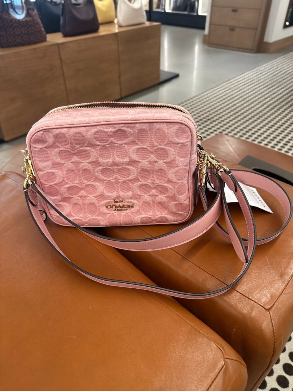NWT! Coach CER69 Carey Crossbody Camera Bag In Signature Denim/Gold/Light Pink